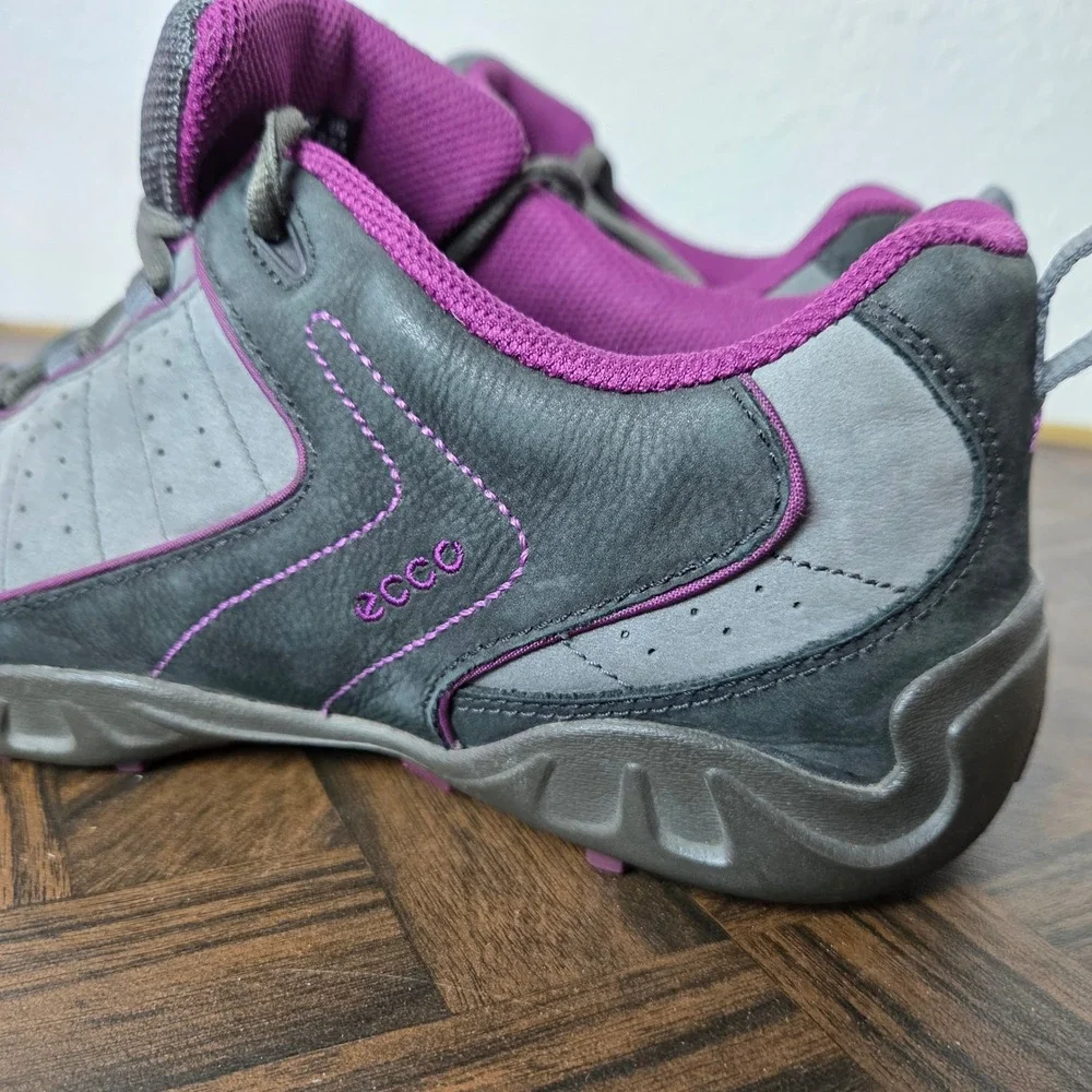 ECCO Walking‎ Shoes Leather Comfort Sneakers Gray Purple Womens 8 8.5 EU39